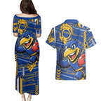 West Coast Eagles Couples Matching Puletasi and Hawaiian Shirt Mascot Cartoon Football Illustration Style