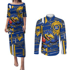 West Coast Eagles Couples Matching Puletasi and Long Sleeve Button Shirt Mascot Cartoon Football Illustration Style