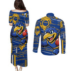 West Coast Eagles Couples Matching Puletasi and Long Sleeve Button Shirt Mascot Cartoon Football Illustration Style