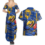 West Coast Eagles Couples Matching Summer Maxi Dress and Hawaiian Shirt Mascot Cartoon Football Illustration Style