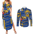 West Coast Eagles Couples Matching Summer Maxi Dress and Long Sleeve Button Shirt Mascot Cartoon Football Illustration Style