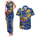 West Coast Eagles Couples Matching Tank Maxi Dress and Hawaiian Shirt Mascot Cartoon Football Illustration Style