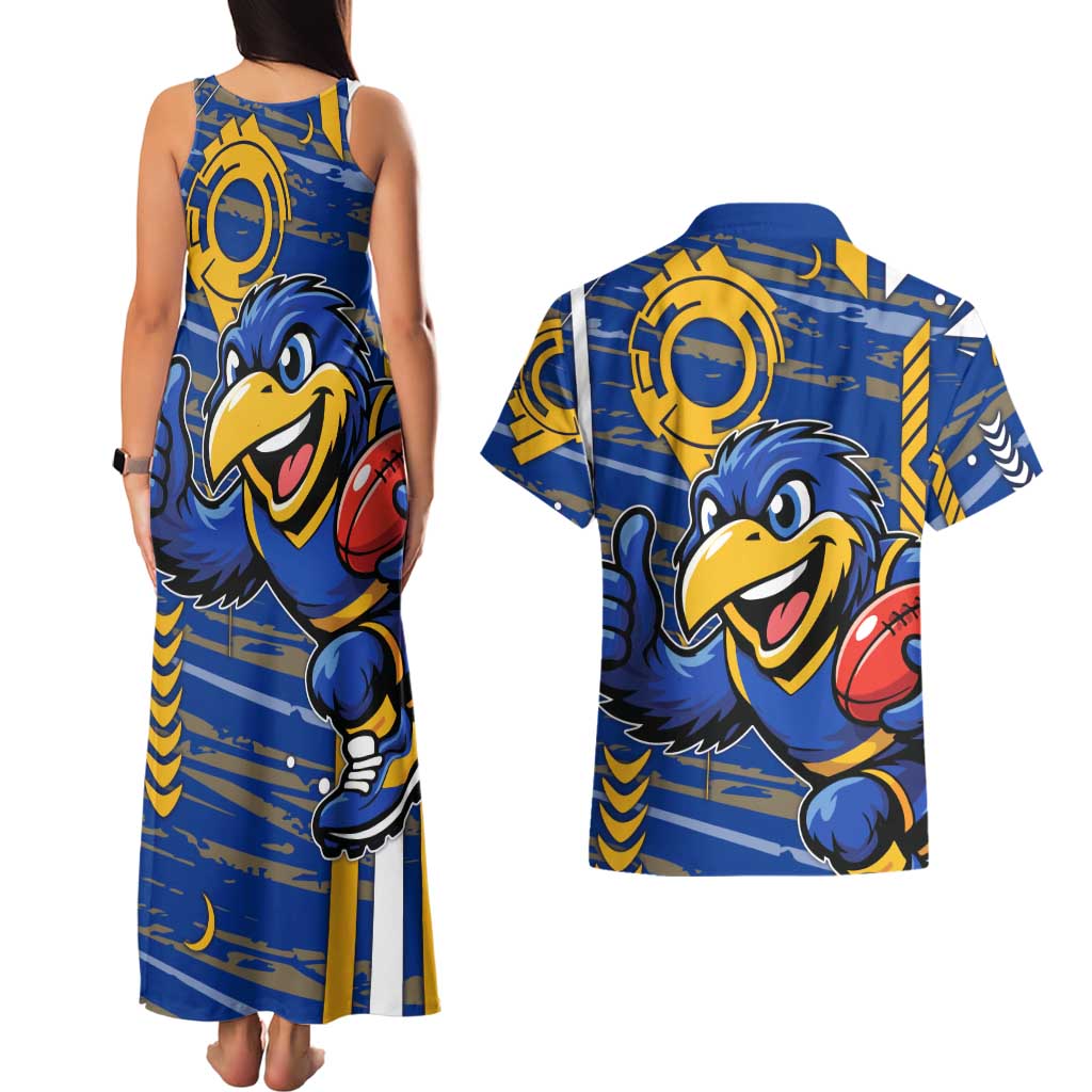 West Coast Eagles Couples Matching Tank Maxi Dress and Hawaiian Shirt Mascot Cartoon Football Illustration Style
