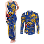 West Coast Eagles Couples Matching Tank Maxi Dress and Long Sleeve Button Shirt Mascot Cartoon Football Illustration Style