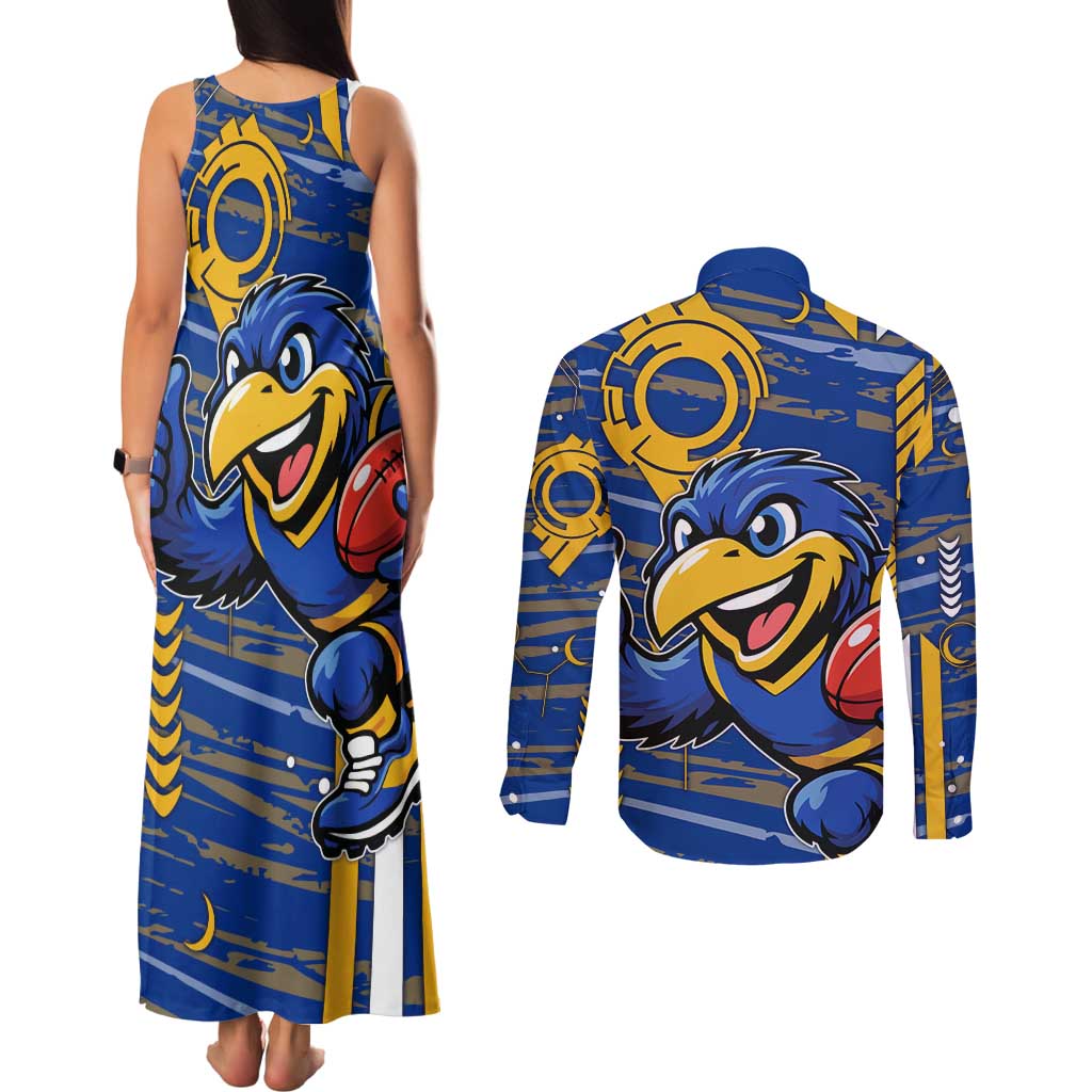 West Coast Eagles Couples Matching Tank Maxi Dress and Long Sleeve Button Shirt Mascot Cartoon Football Illustration Style