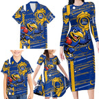 West Coast Eagles Family Matching Long Sleeve Bodycon Dress and Hawaiian Shirt Mascot Cartoon Football Illustration Style