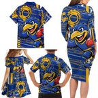 West Coast Eagles Family Matching Long Sleeve Bodycon Dress and Hawaiian Shirt Mascot Cartoon Football Illustration Style