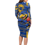 West Coast Eagles Family Matching Long Sleeve Bodycon Dress and Hawaiian Shirt Mascot Cartoon Football Illustration Style