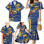 West Coast Eagles Family Matching Mermaid Dress and Hawaiian Shirt Mascot Cartoon Football Illustration Style