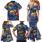 West Coast Eagles Family Matching Mermaid Dress and Hawaiian Shirt Mascot Cartoon Football Illustration Style