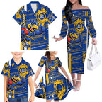 West Coast Eagles Family Matching Off The Shoulder Long Sleeve Dress and Hawaiian Shirt Mascot Cartoon Football Illustration Style