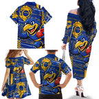 West Coast Eagles Family Matching Off The Shoulder Long Sleeve Dress and Hawaiian Shirt Mascot Cartoon Football Illustration Style