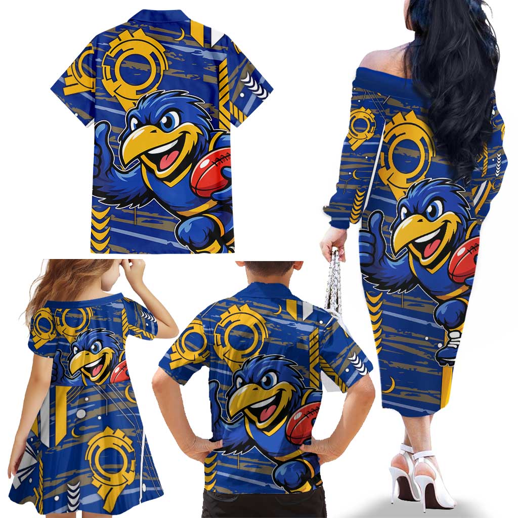 West Coast Eagles Family Matching Off The Shoulder Long Sleeve Dress and Hawaiian Shirt Mascot Cartoon Football Illustration Style