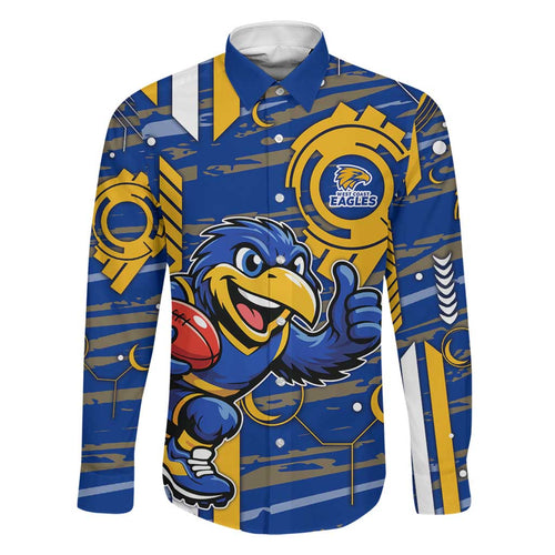 West Coast Eagles Family Matching Off The Shoulder Long Sleeve Dress and Hawaiian Shirt Mascot Cartoon Football Illustration Style