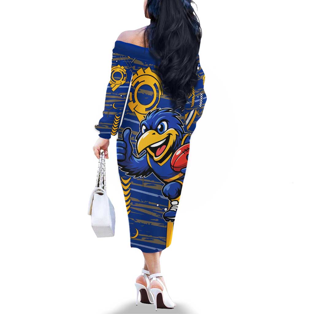 West Coast Eagles Family Matching Off The Shoulder Long Sleeve Dress and Hawaiian Shirt Mascot Cartoon Football Illustration Style