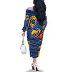 West Coast Eagles Family Matching Off The Shoulder Long Sleeve Dress and Hawaiian Shirt Mascot Cartoon Football Illustration Style