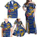 West Coast Eagles Family Matching Off Shoulder Maxi Dress and Hawaiian Shirt Mascot Cartoon Football Illustration Style