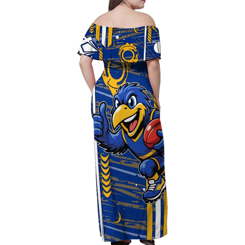 West Coast Eagles Family Matching Off Shoulder Maxi Dress and Hawaiian Shirt Mascot Cartoon Football Illustration Style