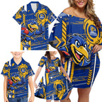 West Coast Eagles Family Matching Off Shoulder Short Dress and Hawaiian Shirt Mascot Cartoon Football Illustration Style