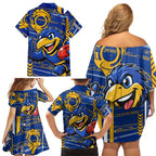 West Coast Eagles Family Matching Off Shoulder Short Dress and Hawaiian Shirt Mascot Cartoon Football Illustration Style