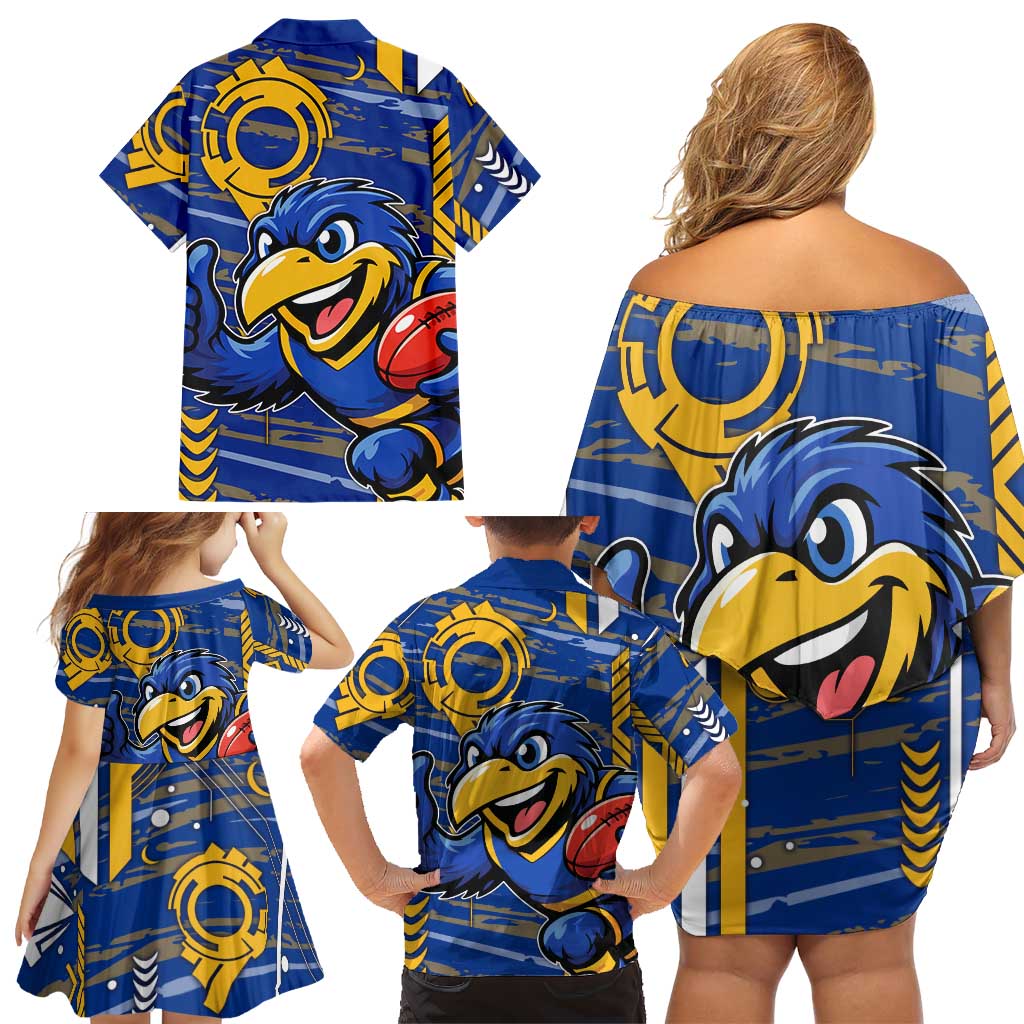 West Coast Eagles Family Matching Off Shoulder Short Dress and Hawaiian Shirt Mascot Cartoon Football Illustration Style