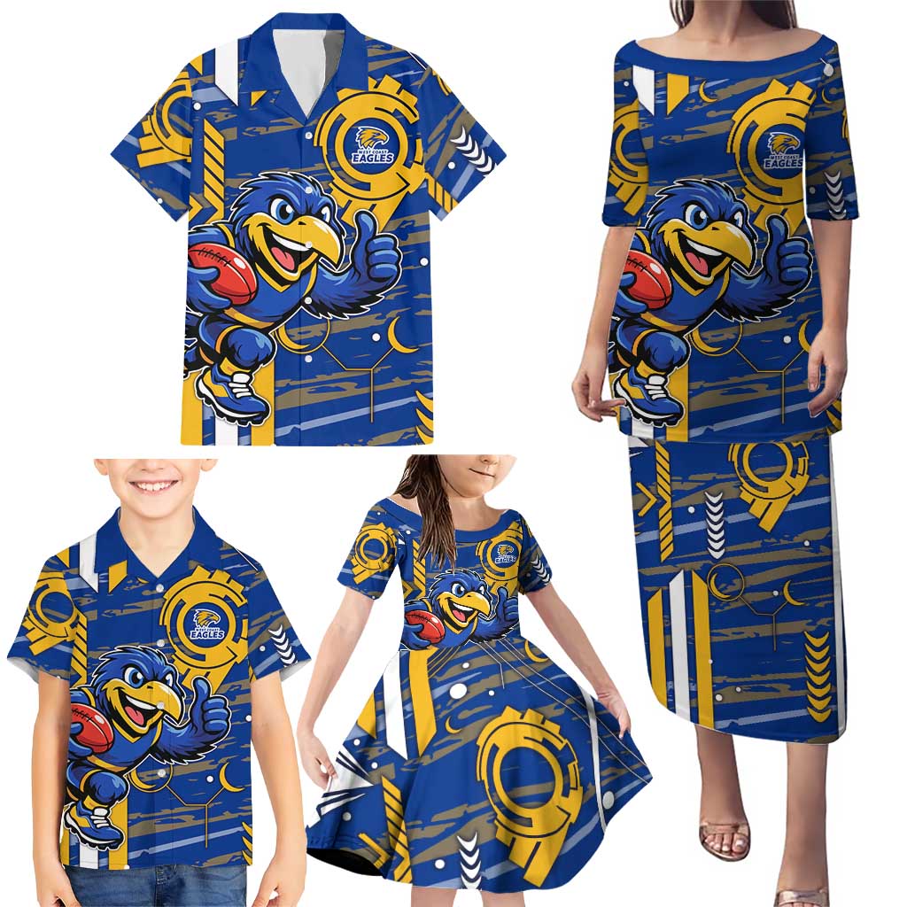 West Coast Eagles Family Matching Puletasi and Hawaiian Shirt Mascot Cartoon Football Illustration Style