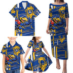 West Coast Eagles Family Matching Puletasi and Hawaiian Shirt Mascot Cartoon Football Illustration Style