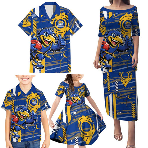 West Coast Eagles Family Matching Puletasi and Hawaiian Shirt Mascot Cartoon Football Illustration Style