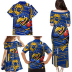 West Coast Eagles Family Matching Puletasi and Hawaiian Shirt Mascot Cartoon Football Illustration Style