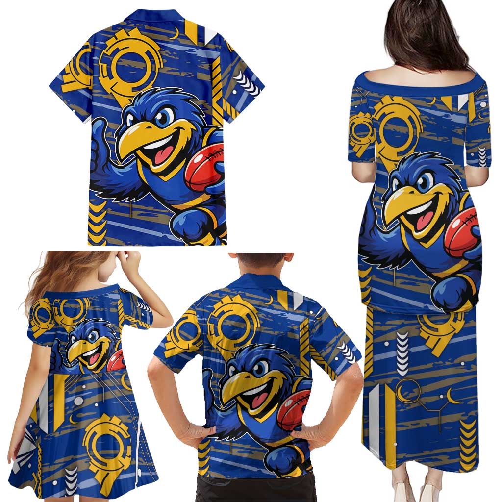 West Coast Eagles Family Matching Puletasi and Hawaiian Shirt Mascot Cartoon Football Illustration Style