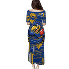 West Coast Eagles Family Matching Puletasi and Hawaiian Shirt Mascot Cartoon Football Illustration Style