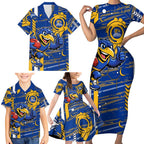West Coast Eagles Family Matching Short Sleeve Bodycon Dress and Hawaiian Shirt Mascot Cartoon Football Illustration Style