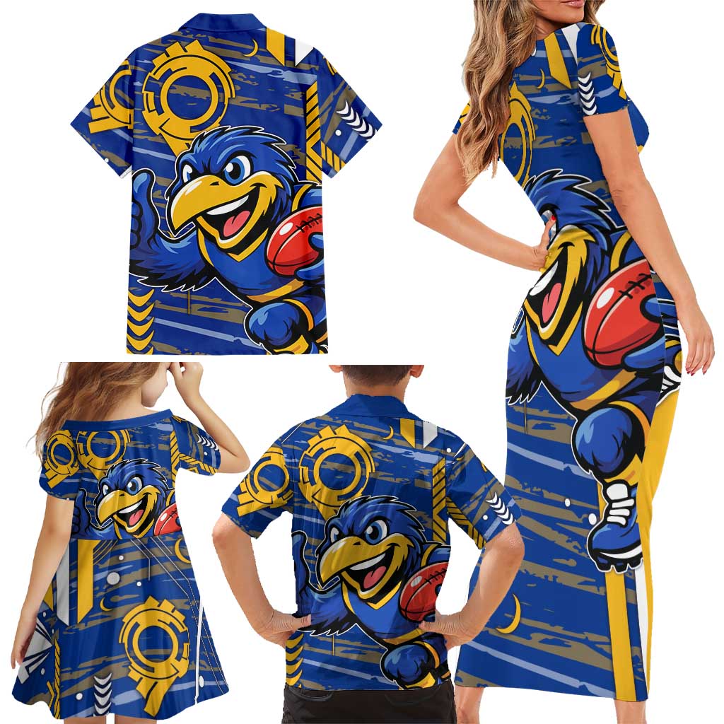West Coast Eagles Family Matching Short Sleeve Bodycon Dress and Hawaiian Shirt Mascot Cartoon Football Illustration Style