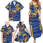 West Coast Eagles Family Matching Summer Maxi Dress and Hawaiian Shirt Mascot Cartoon Football Illustration Style