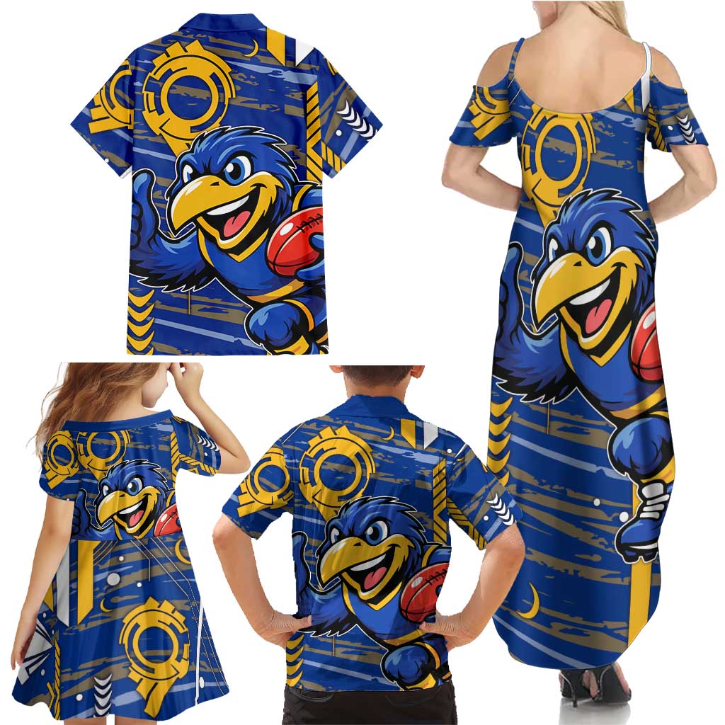 West Coast Eagles Family Matching Summer Maxi Dress and Hawaiian Shirt Mascot Cartoon Football Illustration Style