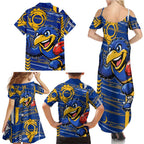 West Coast Eagles Family Matching Summer Maxi Dress and Hawaiian Shirt Mascot Cartoon Football Illustration Style