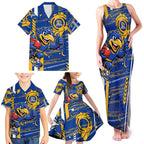West Coast Eagles Family Matching Tank Maxi Dress and Hawaiian Shirt Mascot Cartoon Football Illustration Style