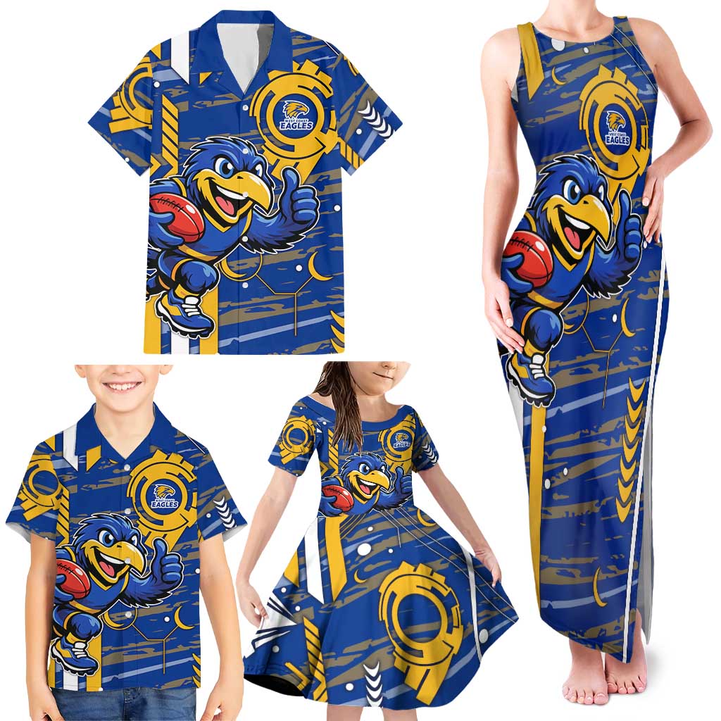 West Coast Eagles Family Matching Tank Maxi Dress and Hawaiian Shirt Mascot Cartoon Football Illustration Style