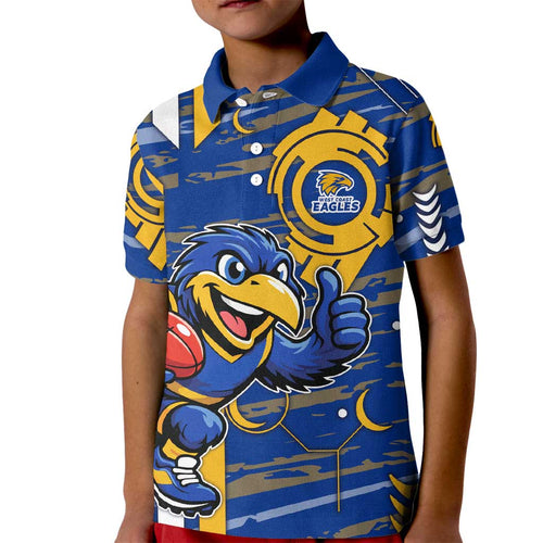 West Coast Eagles Kid Polo Shirt Mascot Cartoon Football Illustration Style