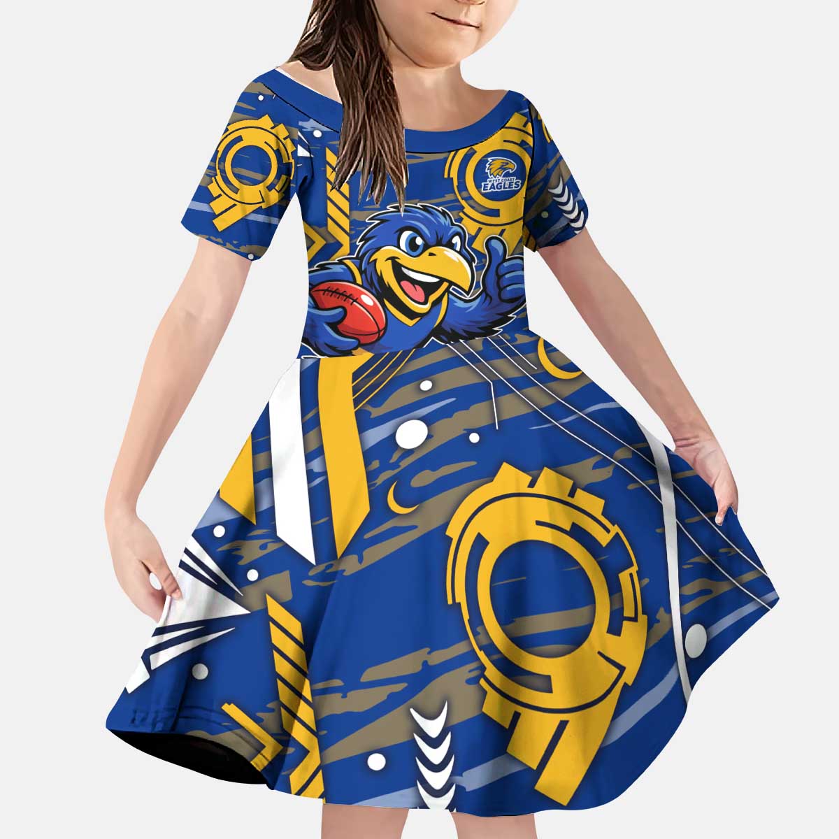 West Coast Eagles Kid Short Sleeve Dress Mascot Cartoon Football Illustration Style