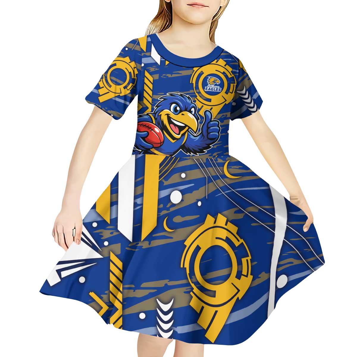 West Coast Eagles Kid Short Sleeve Dress Mascot Cartoon Football Illustration Style