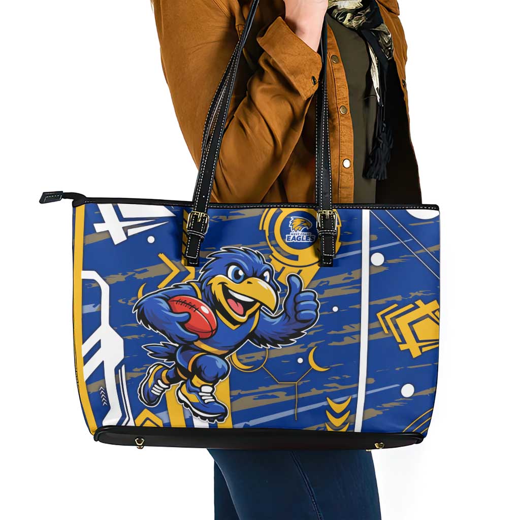 West Coast Eagles Leather Tote Bag Mascot Cartoon Football Illustration Style