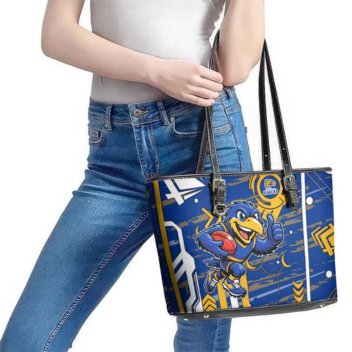 West Coast Eagles Leather Tote Bag Mascot Cartoon Football Illustration Style