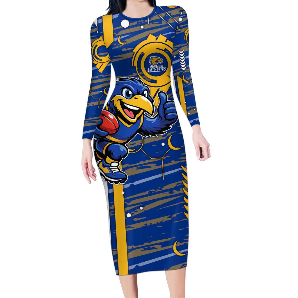 West Coast Eagles Long Sleeve Bodycon Dress Mascot Cartoon Football Illustration Style