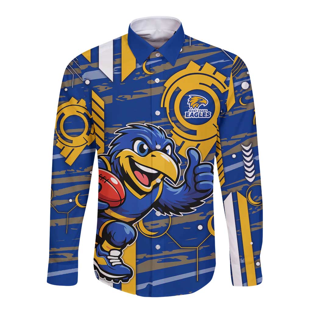 West Coast Eagles Long Sleeve Button Shirt Mascot Cartoon Football Illustration Style