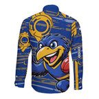 West Coast Eagles Long Sleeve Button Shirt Mascot Cartoon Football Illustration Style