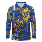 West Coast Eagles Long Sleeve Polo Shirt Mascot Cartoon Football Illustration Style