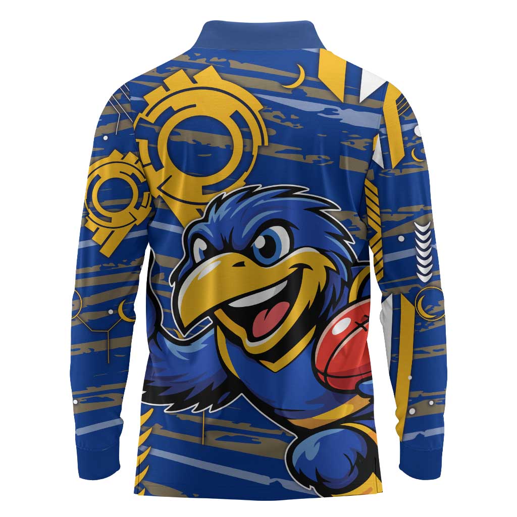 West Coast Eagles Long Sleeve Polo Shirt Mascot Cartoon Football Illustration Style