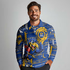 West Coast Eagles Long Sleeve Polo Shirt Mascot Cartoon Football Illustration Style
