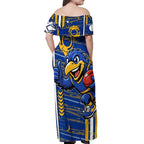 West Coast Eagles Off Shoulder Maxi Dress Mascot Cartoon Football Illustration Style